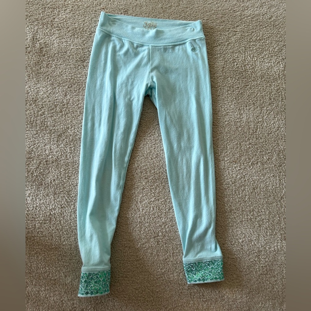 Justice girls aqua blue leggings with sequin trim size 10